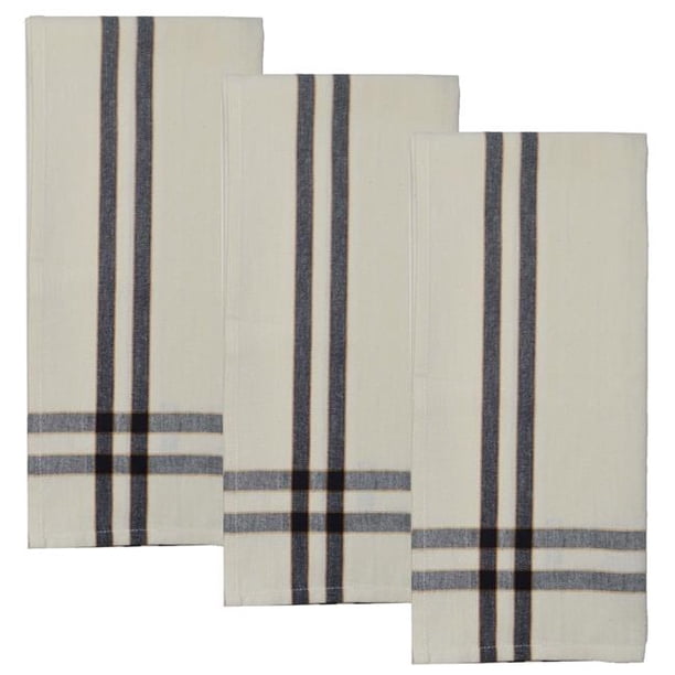 Dunroven B&B And Sea Cottage, British Columbia, Canada Dunroven House ORK360-BLK Two Stripe Border Tea Towel, Black - Set of 3