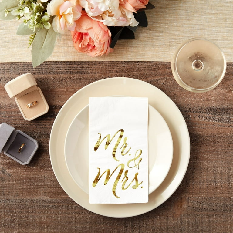 50-Pack Mr and Mrs Wedding Napkins, Disposable for Reception