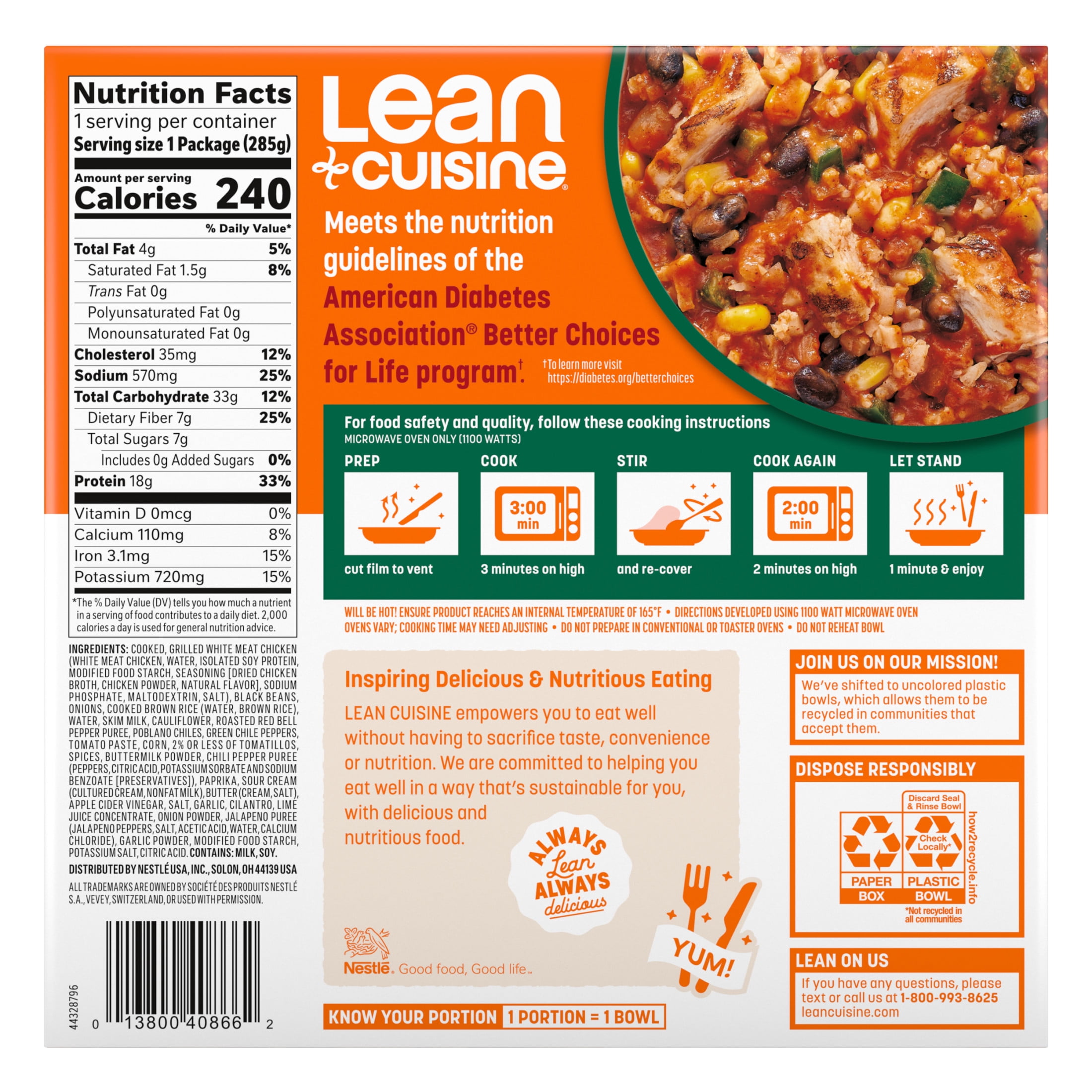 Lean Cuisine Southwest-Style Chicken Bowl, Frozen Meal Balance Bowl,  10 oz