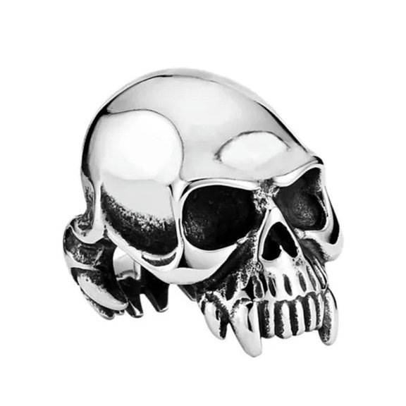 K-KED Fangs Skull Vampire Skull Ring Stainless Steel Men's Gothic Big Mouth Skull Ring-11