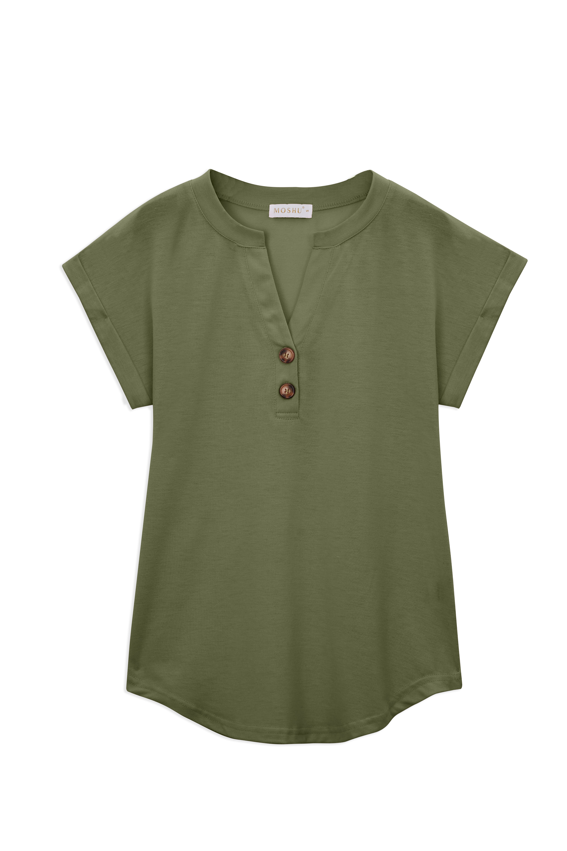 MOSHU Women's Henley T-Shirt, V-Neck, Green photo 8