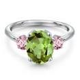 thumbnail image 3 of Gem Stone King 3.30 Ct Oval Green Peridot Pink Lab Grown Diamond 925 Sterling Silver Ring, 3 of 6