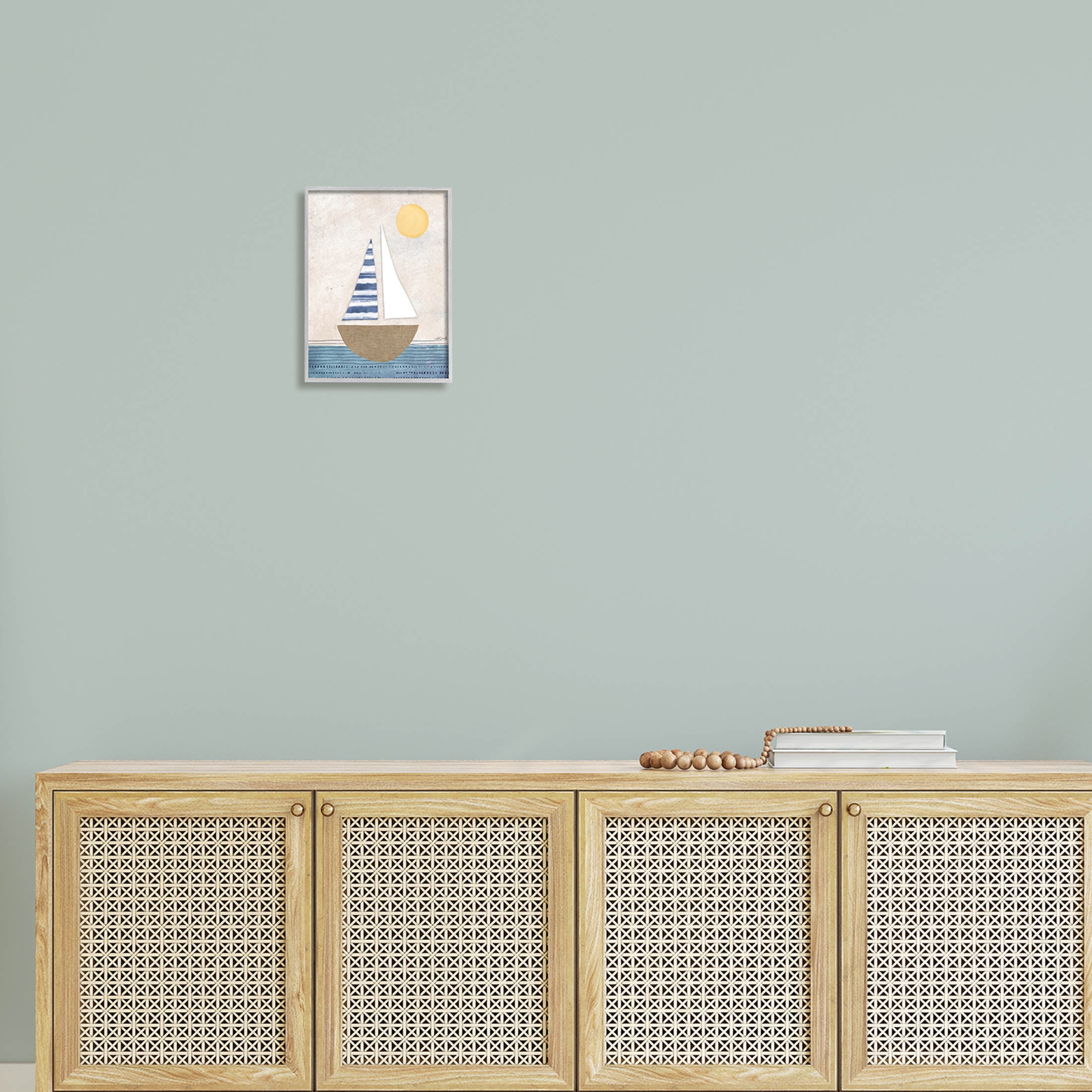 Stupell Industries Geometric Sailboat Striped Ocean Water Graphic Art Gray Framed Art Print Wall Art, Design by Katie Doucette