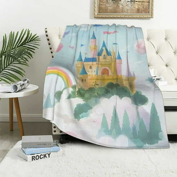 BCIIG   Cartoon Castle Sherpa Blanket Purple Unicorn Fleece Throw Blanket for Kids Boys Girls Teens Toddler Rainbow Plush Blanket Colorful Fuzzy Blanket for Sofa Bed Couch,Throw   40x50in