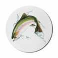 thumbnail image 1 of Fish Mouse Pad for Computers, Salmon Jumping out of Water Making Splashes Cartoon Design Photorealistic Airbrush, Round Non-Slip Thick Rubber Modern Mousepad, 8" Round, Multicolor, by Ambesonne, 1 of 2