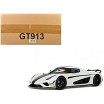 2023 Koenigsegg Regera White with Black Stripes 1/18 Model Car by GT Spirit