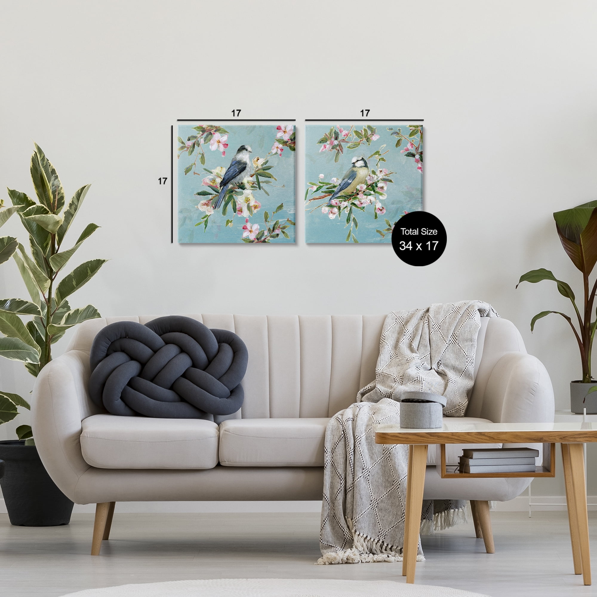 Stupell Industries Songbirds Among Spring Blossoms 2 Piece Canvas Wall Art Set, design by Sally Swatland