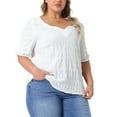 thumbnail image 2 of DARING DIVA Women's Plus Textured Notched V Neck Blouse 4X White, 2 of 6
