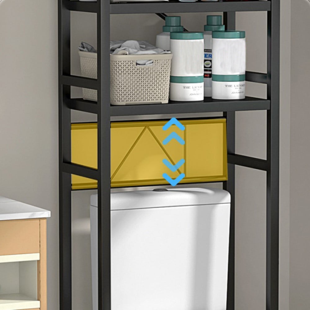 Zrodlmo Over The Toilet Storage Shelf, 3-Tier Freestanding Steel Bathroom Organizer, Adjustable Space Saver Rack with Hooks, Black