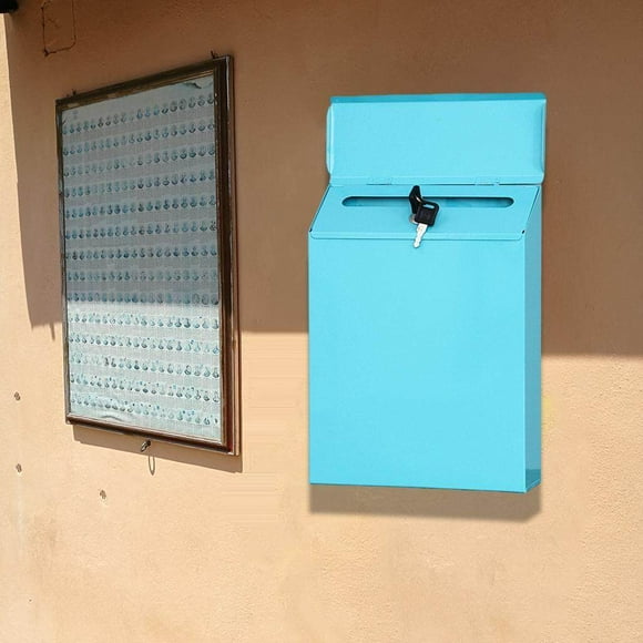 Maoww Style Flair Box Mailbox Bin Door Designed Drop Box Slots Metal Installation Postbox Simple Drop Box Mailbox Beige Blue