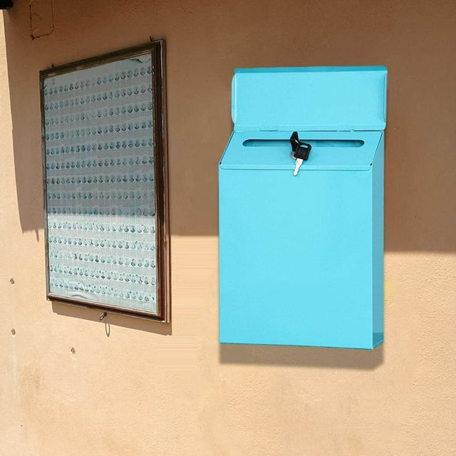kurtrusly Style Flair Box Mailbox Bin Door Designed Drop Box Slots Metal Installation Postbox Simple Drop Box Mailbox Beige Blue