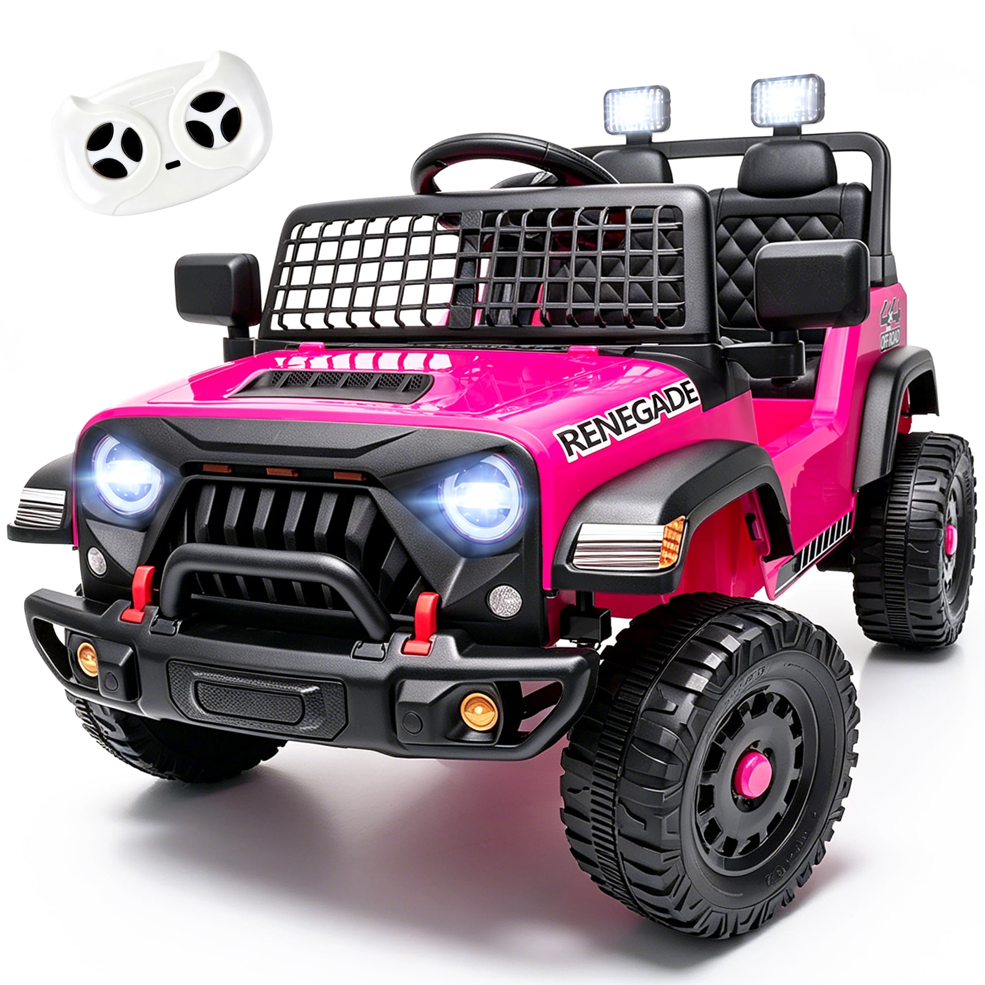 12V Kids Ride on Truck Electric Car for Toddlers Ages 2-4 with Parent Remote Control 2.4G Remote Four-Wheel Suspension Slow Start/Stop LED Headlights Bluetooth Music USB Power Display