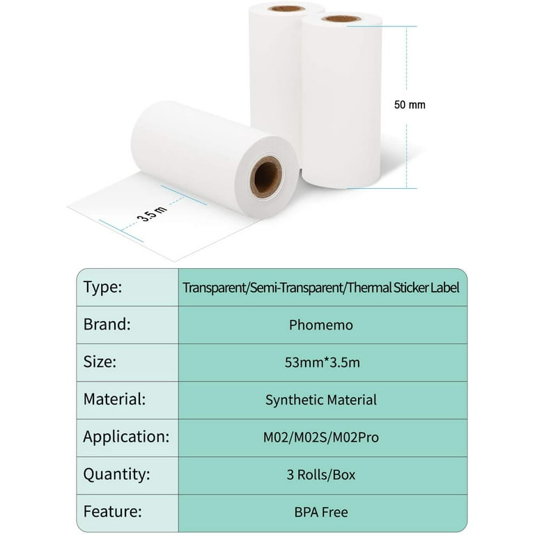 53mm Transparent Sticker Thermal Paper For M02 Series/ M03/ M03AS