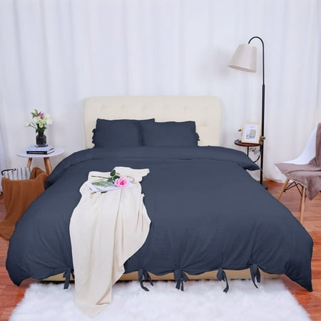 PiccoCasa Washed Cotton Bedding Comforter Duvet Cover Pillowcase (Best Cotton Comforter Sets)