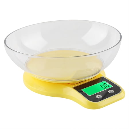 Riousery Digital Kitchen Food Scale with Built-In Bowl WH-B21LW Multifunction Weight Scale High Precision 5kg/11lb 1g/0.1oz Yellow