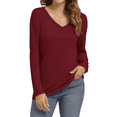 thumbnail image 3 of Fantaslook V Neck T Shirts for Women Long Sleeve Tops Solid Color Tee Casual Shirts, 3 of 7