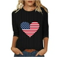 thumbnail image 2 of Womens 3/4 Sleeve American Flag T-Shirts Crew Neck 4Th Of July Summer Graphic Tee Tops Black 2XL, 2 of 5
