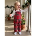 thumbnail image 3 of Cjfdfy Toddler Baby Boy Girl Christmas Overalls Outfit Plaid Print Adjustable Straps Sleeveless Jumpsuits Infant Cute My First Christmas Fall Winter Clothes 0-3Y, 3 of 9