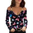 thumbnail image 1 of Tops de mujer con cuello en V y hombros descubiertos con estampado de flores y mariposas, blusa informal Pompotops gfhjh22342, 1 of 5