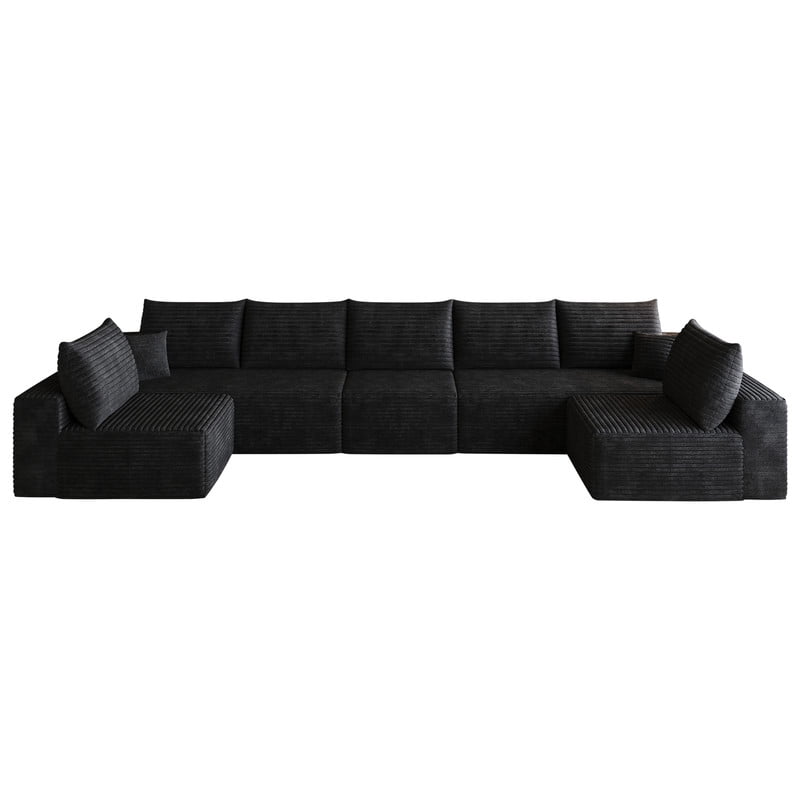Modern Cloud U-Shaped Sectional Sofa, Modular Upholstered Sofa Couch, lush Corduroy Fabric Deep Seat Corner Sofa for Living Room, Apartment, No Assembly Required