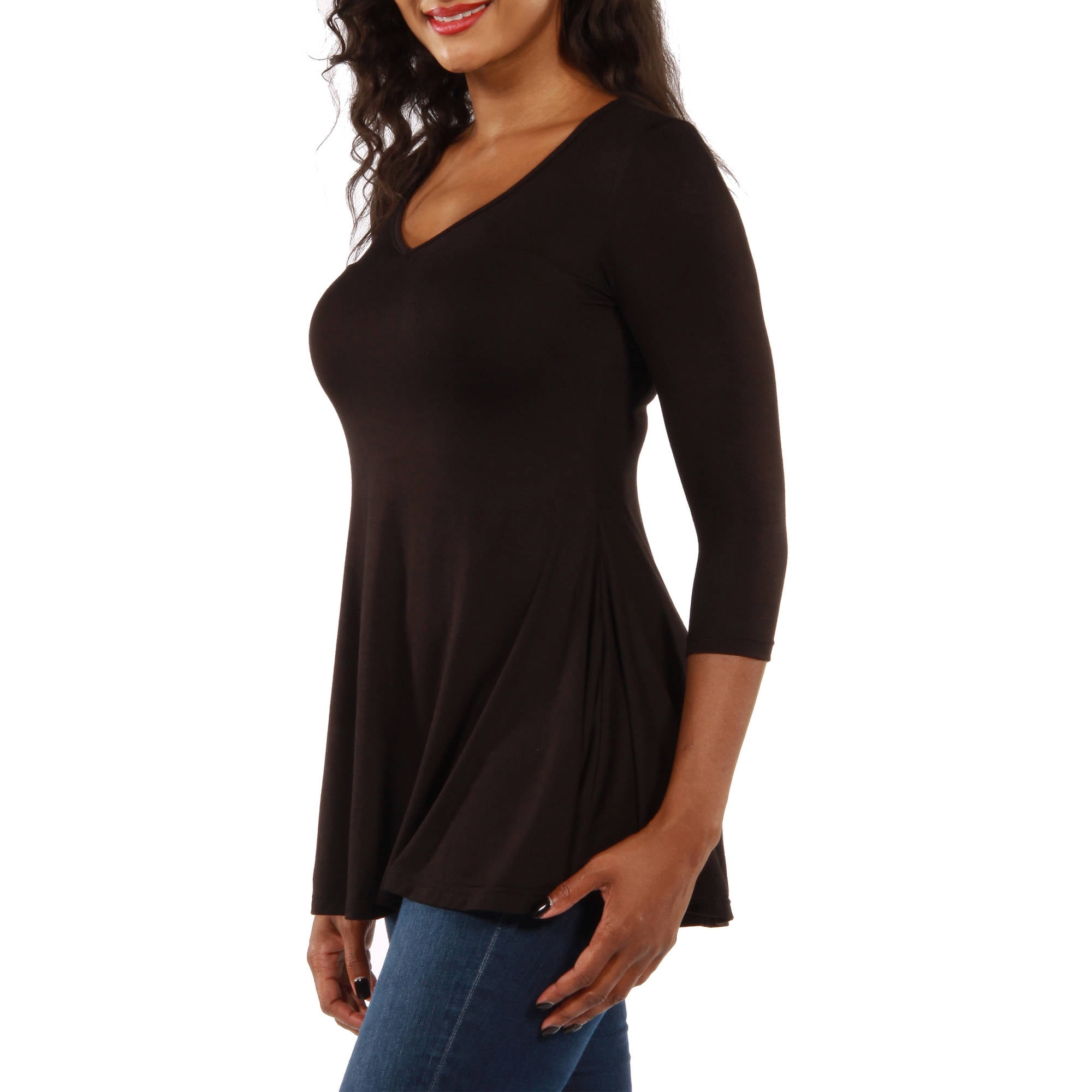 オールインワン・サロペット COURREGES Women Tunic Tops 225CBD123TA0007 Black 24/7 Comfort Apparel Sublime Black Tunic Top - 3/4 Sleeve