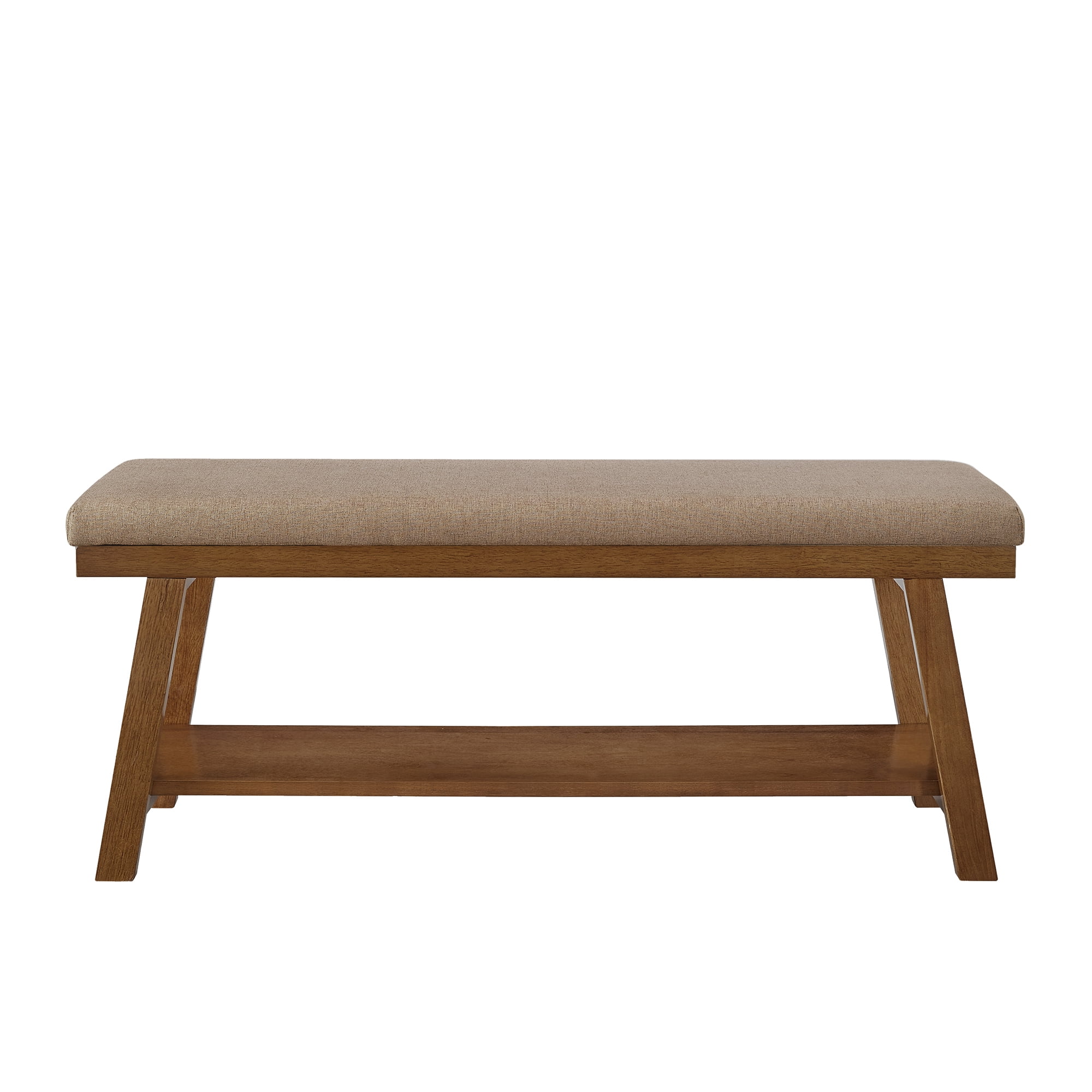 Leumius Upholstered Bench with Storage Shelf,Modern Linen Fabric with Cushioned Seat for Bedroom, Entryway, Living Room,350 lbs Capacity,Linen