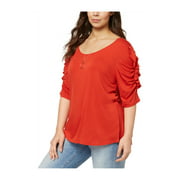 Love Scarlett Womens Ruffled Sleeve Pullover Blouse, Orange, 2X