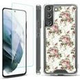 thumbnail image 1 of Shockproof Bumper Phone Case for Samsung Galaxy S22+ / S22 Plus 5G, with Tempered Glass Screen Protector, by OneToughShield ® - Floral/Rose, 1 of 4