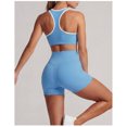 thumbnail image 3 of PISONIC Women 2 Piece Color Block Workout Set, Double Strap Racerback Sports Bra & High Waist Butt Lifting Biker Shorts, Summer Breathable Yoga Gym Activewear Outfit, 3 of 6