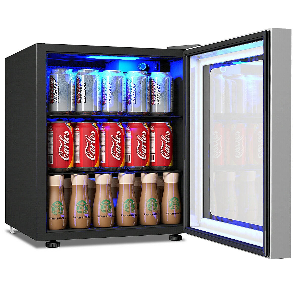 Gymax 60 Can Beverage Refrigerator Beer Wine Soda Drink Cooler Mini Fridge Glass Door