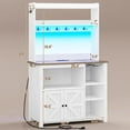 thumbnail image 2 of Itaar 35.4 inch Bakers Rack with Power Outlet and Storage, Farmhouse Coffee Bar Cabinet, Microwave Stand Kitchen Cabinet with Hutch, LED Lights, Wine Glass Holder and 8 Hooks，White, 2 of 7