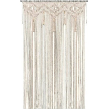 Bohemian Macrame Curtain Panel - 52" Wide x 72" Long - Decorative Beaded Doorway Drape for Bedroom, Living Room, Closet or Wedding Backdrop  优化要点：