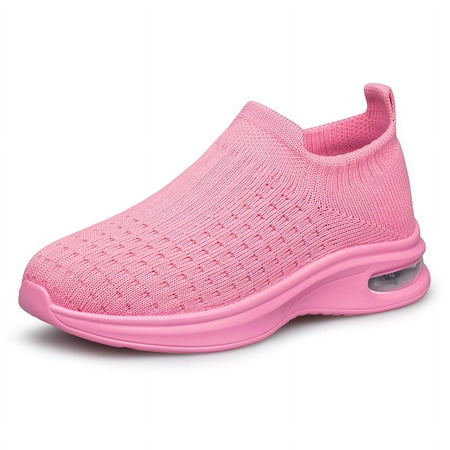 Girls Shoes Slip on Sneakers Lightweight Breathable Walking Running Tennis Child School Shoes Pink Big Kid Size 4