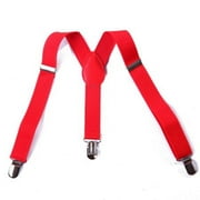 Red Kid Boys Solid Color Adjustable Elastic Y Back Clip Suspenders