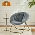 thumbnail image 2 of Comfy Saucer Chair, Folding Cozy Faux Fur Accent Seat with Thick Padded and Metal Frame, Single Leisure Chair for Living Room Bedroom, Gray, 2 of 8