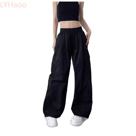 LYHaoo Girls Summer Casual Pants Fashionable Loose Fit Long Trousers With For Outdoor Play Comfortable Daily Wear School Pants for Girls(Black)