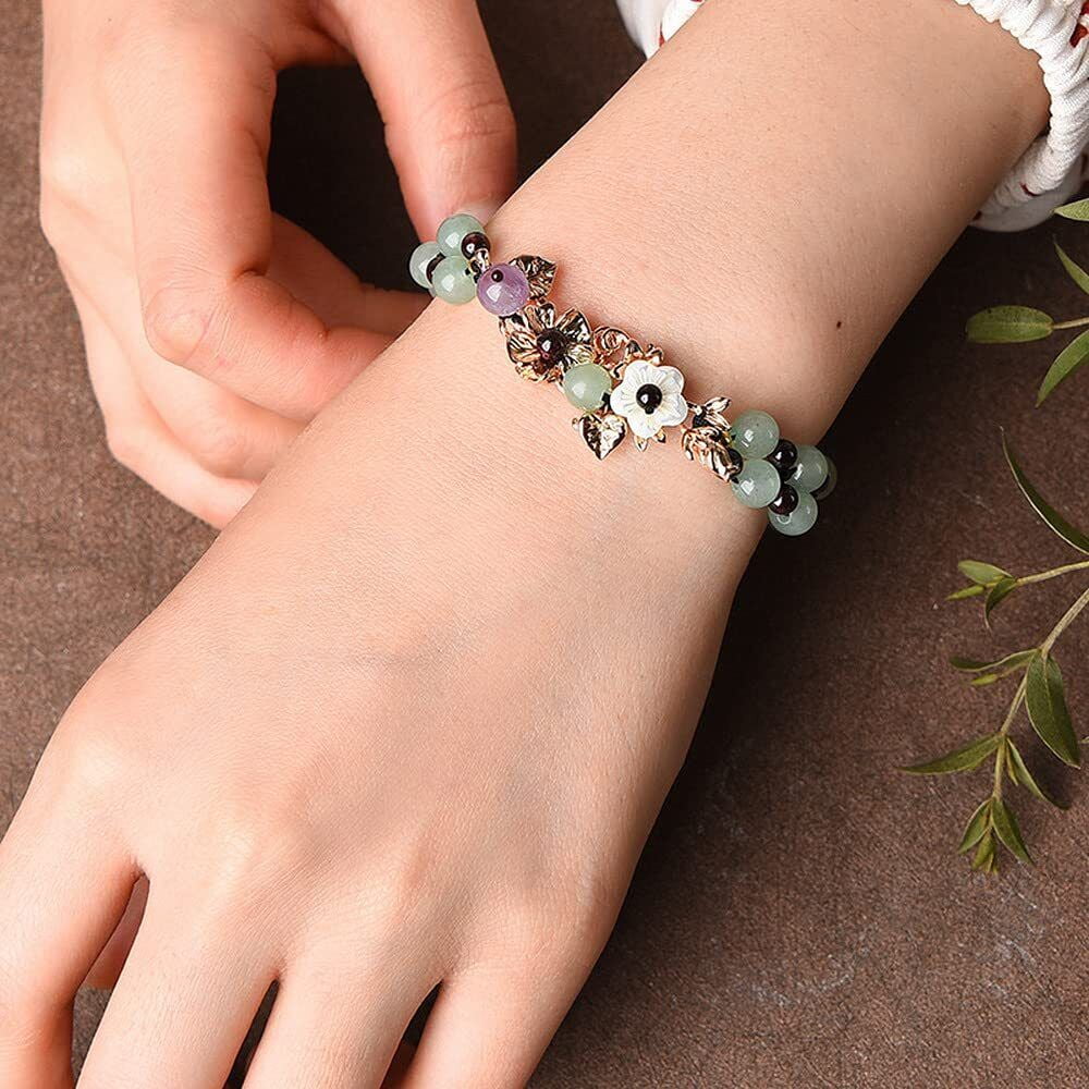 Hand Braided Flowers Bracelets Amulet Natural Jade Beads Bracelets Bangle Women