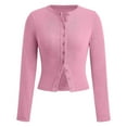 thumbnail image 4 of Fiaer Womens Cropped Sweaters Slim Fit Button down Long Sleeve Crew Neck Basic Solid Lightweight Trendy Knit Tops Pink L, 4 of 4