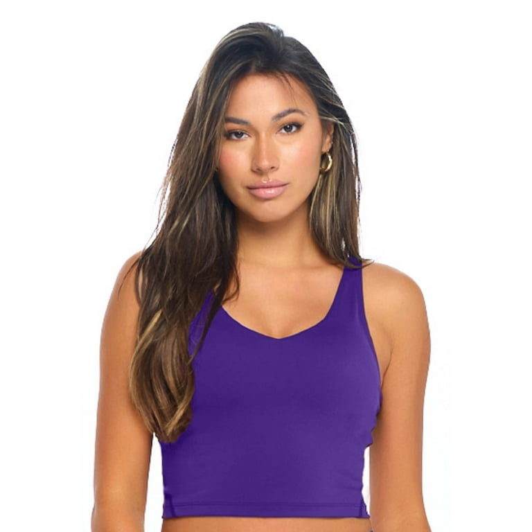 Natural Uniforms Women's Longline Wirefree Padded Medium Support Sports Bra  (Small, Purple) 