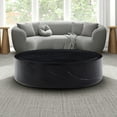 thumbnail image 5 of 39.37'' Round Coffee Table with Marble Texture, Modern Low Drum Circle Fiberglass Coffee Table, Side Table Accent Table for Living Room, Outdoor, No Need Assembly, Black, 5 of 8