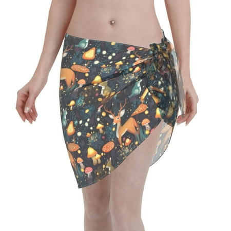 Qekee Forest Elf Women s Short Sarongs Cover Ups Sheer Bikini Wraps for Swimwear