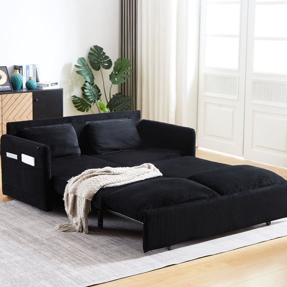 Soft Corduroy Loveseat Convertible to Bed / Relaxing Seating with Two Pillows