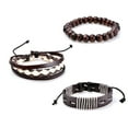 thumbnail image 2 of Ayyufe Pack Of 3 Retro Braided Wooden Beads Leather Bracelets Bangles for Men, 2 of 7