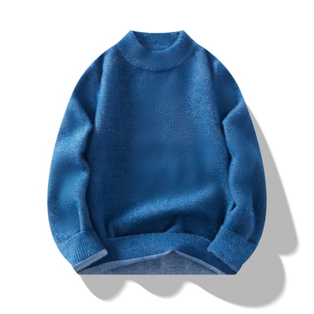Styesk Mens Sweater Solid Color Pullover Sweater Comfy Soft Long Sleeve Sweater Cable Knit Mock Neck Sweater Casual Loose Sweaters with Ribbing Edge