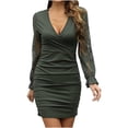 thumbnail image 2 of Pompotops Robe d'Été Décontractée en Dentelle Couleur Unie Manches Longues Aguichant en Solde, 2 of 8