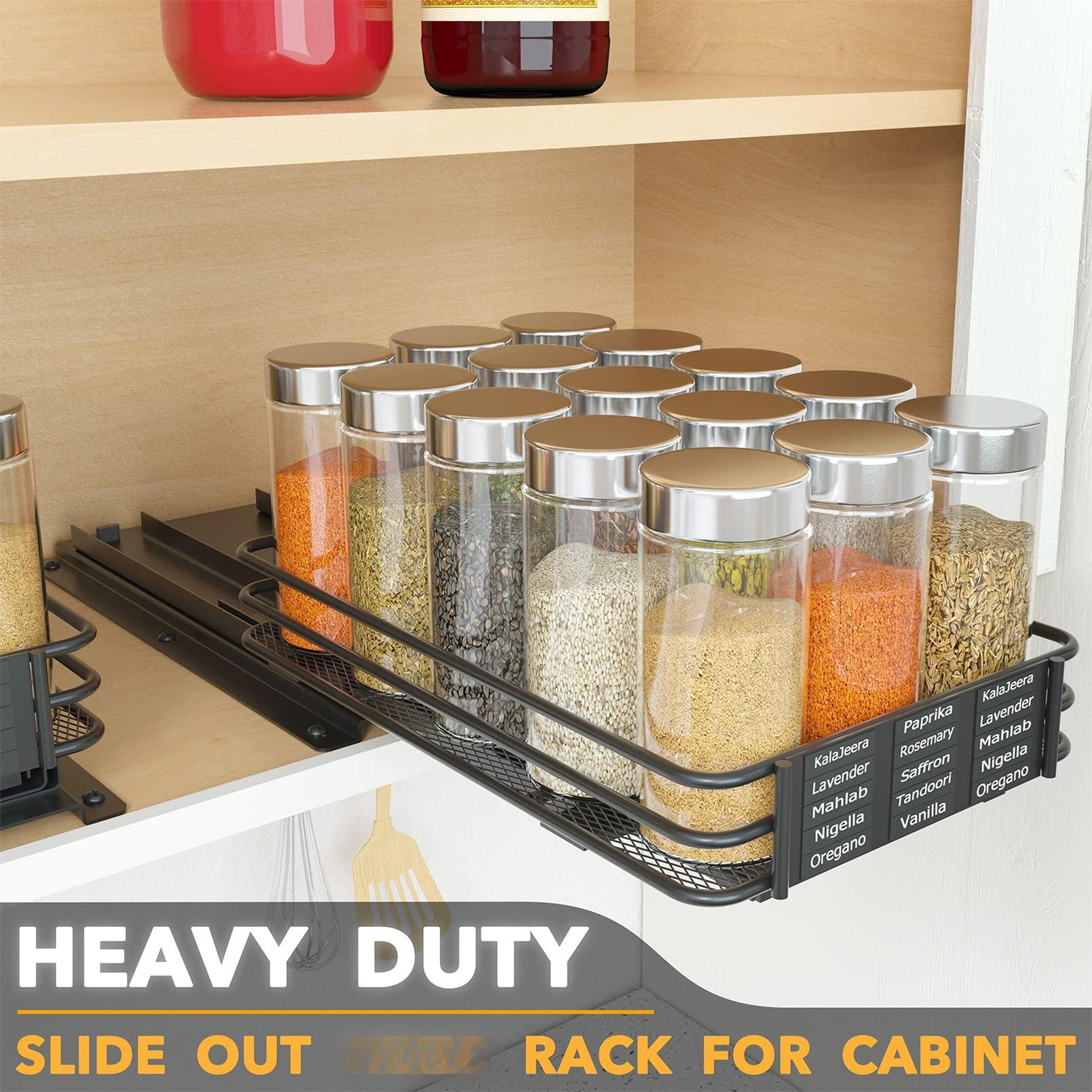 Pull Out Spice Rack Organizer For Cabinet  Heavy Duty Slide Seasoning Kitchen With Labels And Chalk Marker 6.5" W X10.75 D X2.5 H 1 Drawer 1-tier