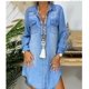 thumbnail image 1 of HH 2024, Long Sleeve Breasted Pocket Solid Color Denim Shirt Dress, 1 of 2