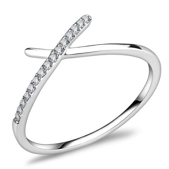 Alamode DA112-5 Women High Polished Stainless Steel Ring with AAA Grade CZ in Clear - Size 5