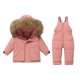 thumbnail image 2 of Conjunto de dos piezas de chaqueta y pantalón de esquí para niños, de invierno, grueso, impermeable, resistente al viento y cálido, con capucha y manga larga, con tirantes, de poliéster, 2 of 7