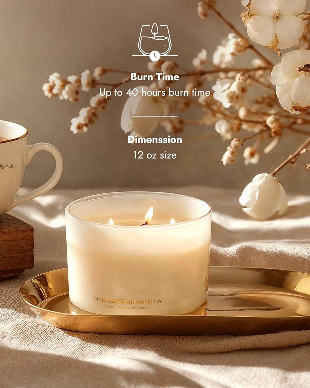 Luxury Vanilla Soy Candles | Large 3 Wick Jar Candle Up to 50 Hours Burning Time 100% Natural Wax Relaxing Aromatherapy Aesthetic Housewarming Gift for Men and Women